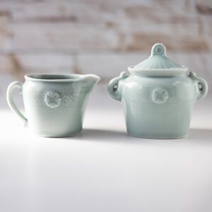 Asian elephant celadon green pottery ceramic sugar creamer set made in China